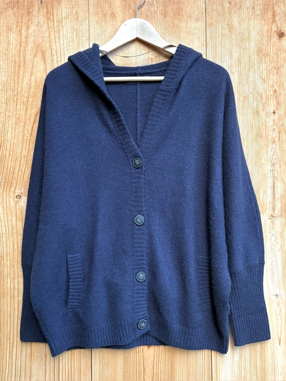 Nadaam Navy Cashmere Cardigan Hoodie Sz Medium